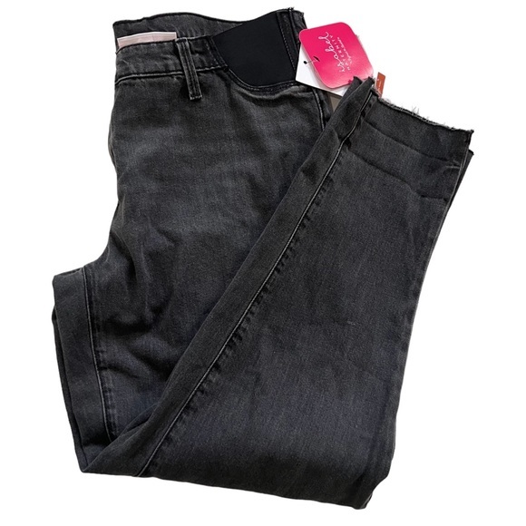 Isabel Maternity by Ingrid & Isabel Denim - New Isabel Maternity Inset Panel Boyfriend Jeans Charcoal Black Raw Hem Sz 8